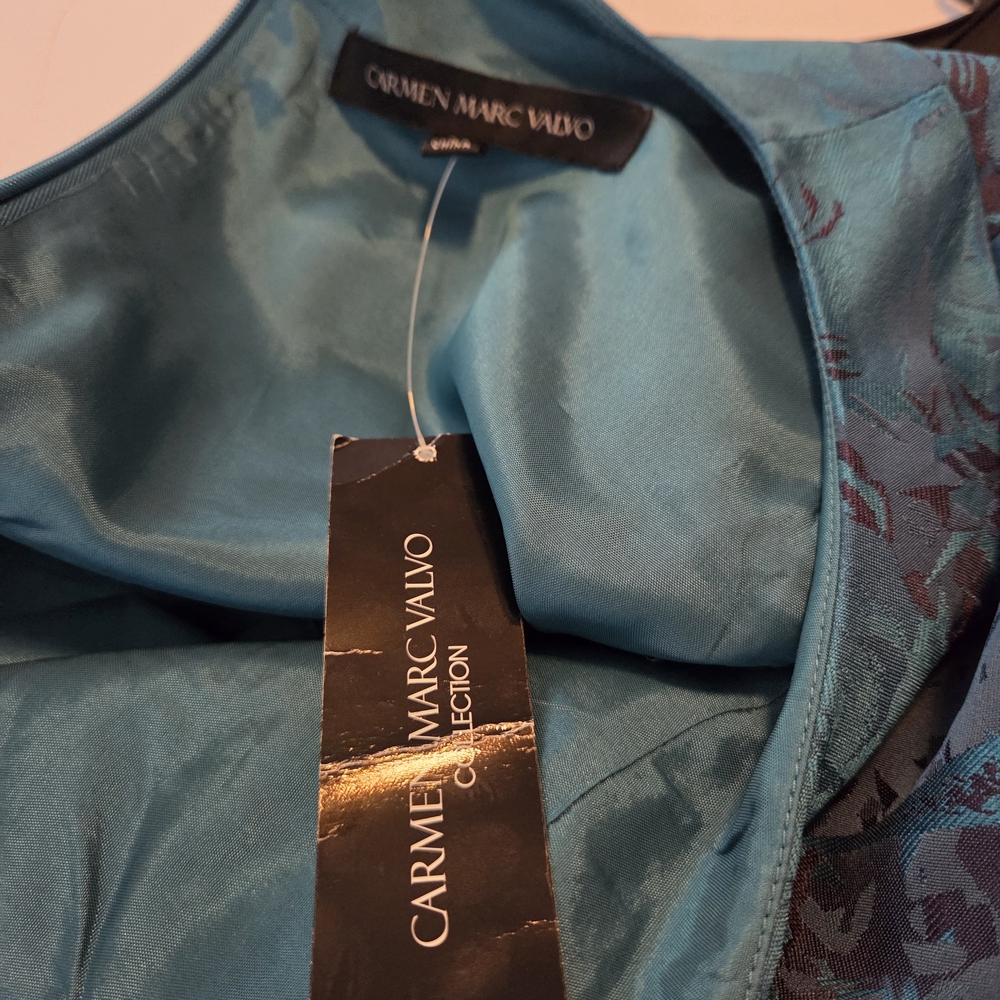 CARMEN MARC VALVO Teal Floral Jacquard Midi Dress Size 18 - Picture 7 of 11